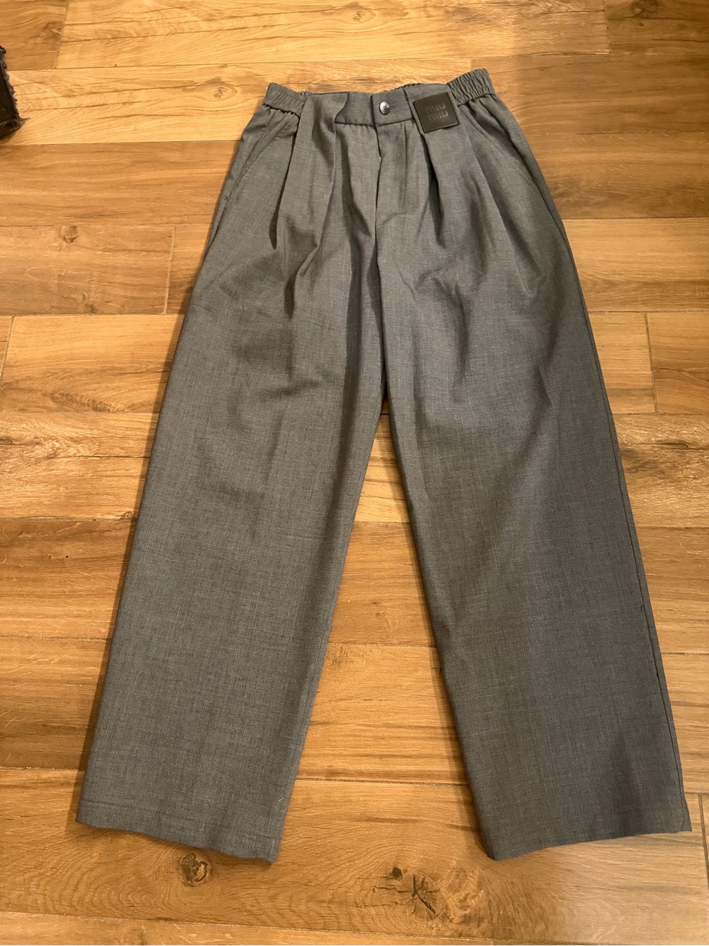 Mui Mui Grey Pleated Wide-Leg Dress Pants Size Large